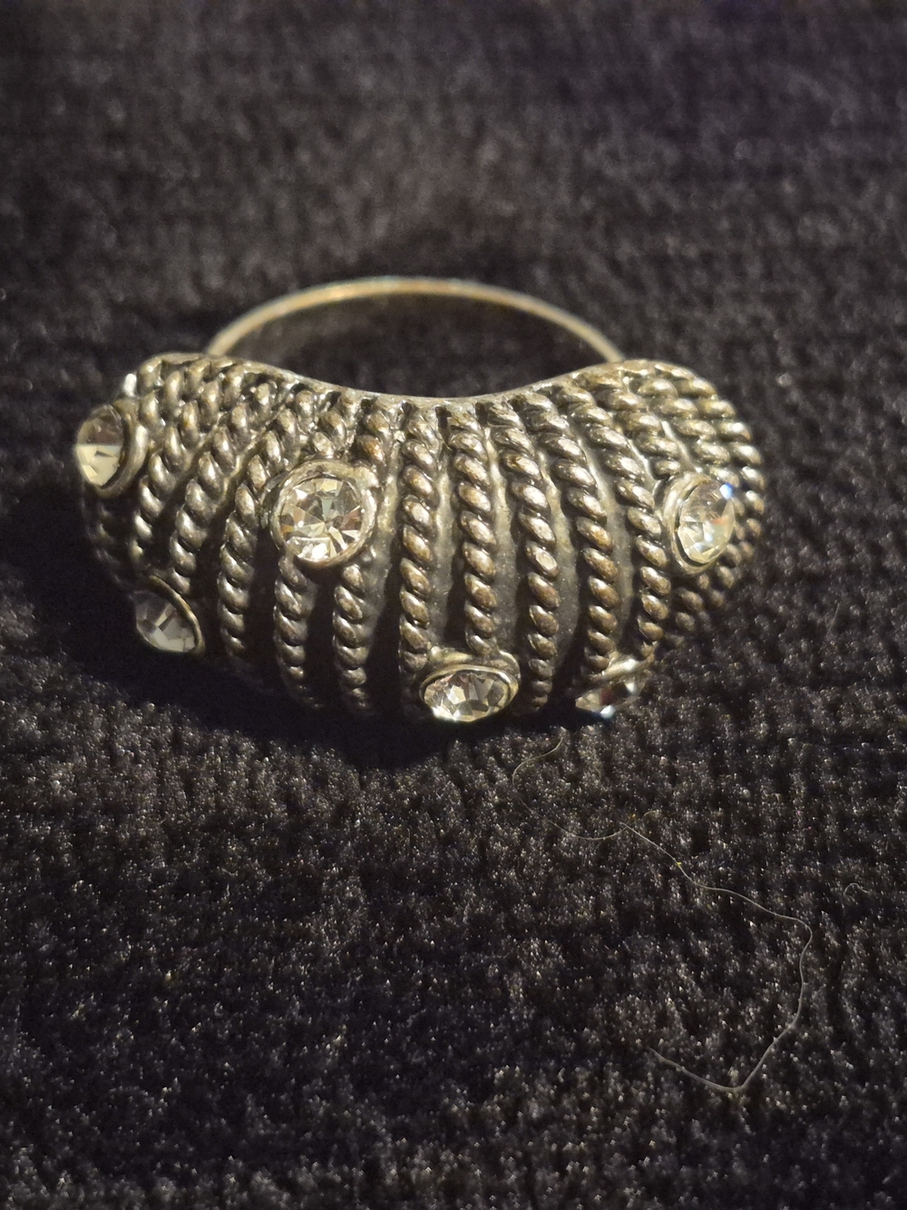 Silver Tone Rhinestone Statement Ring